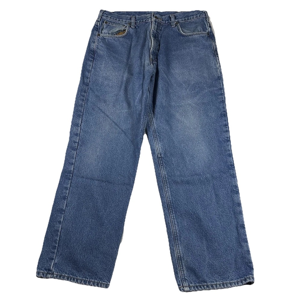 Carhartt Relaxed Fit Flannel Lined Denim Jeans Mens 36x30 Blue Work B172 DST - Picture 2 of 7